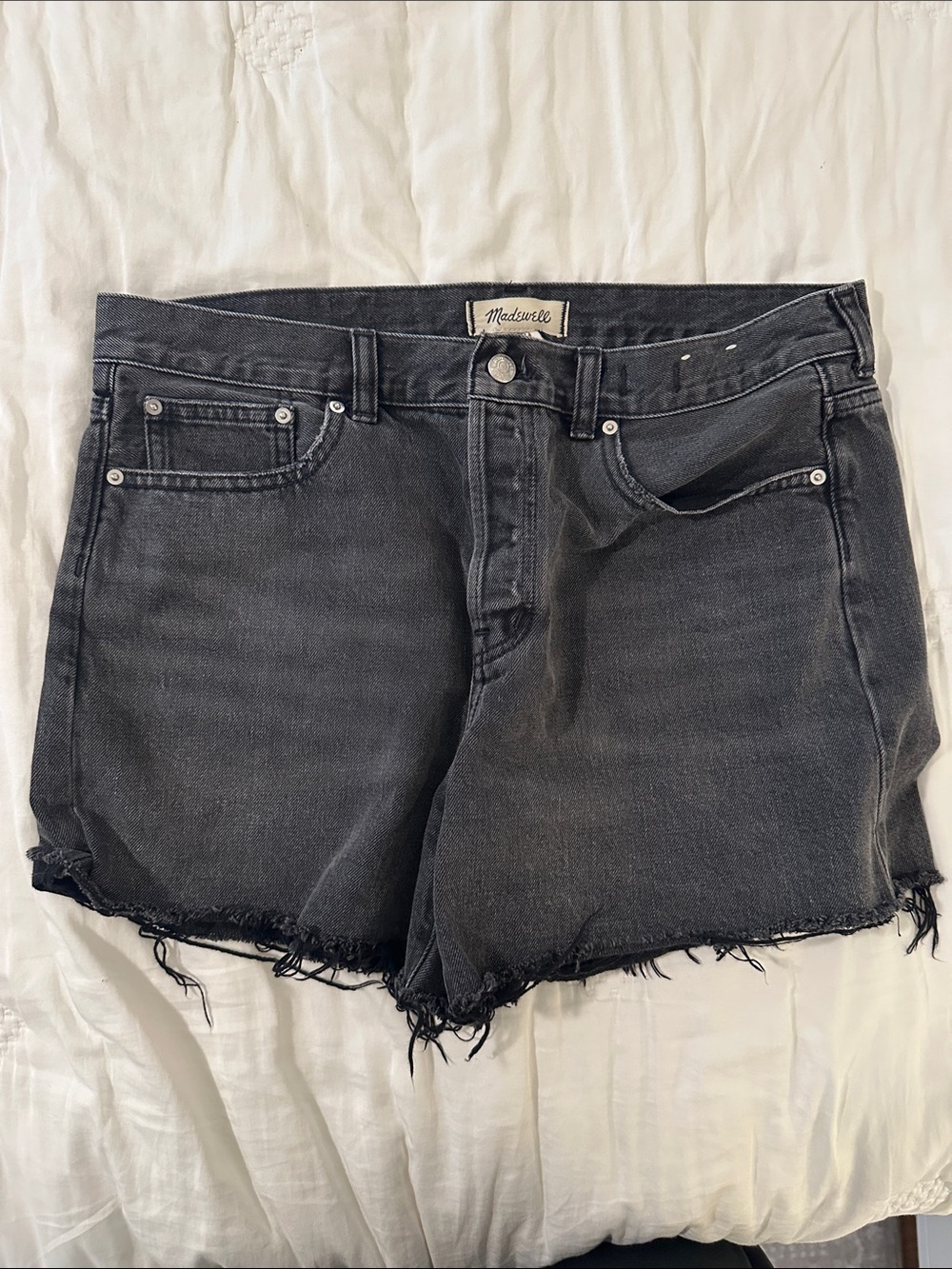 Madewell Black Frayed Hem Denim Shorts